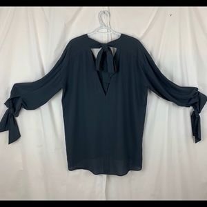 H&M Dark Blue Blouse with Tie Sleeves